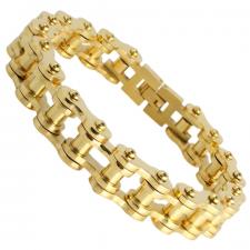12MM Men's Stainless Steel Gold PVD Biker Chain Bracelet